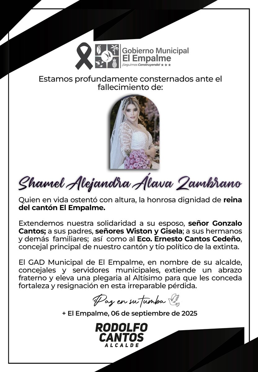 Shamel Alejandra Alava Zambrano fallece; su familia recibe condolencias del Municipio