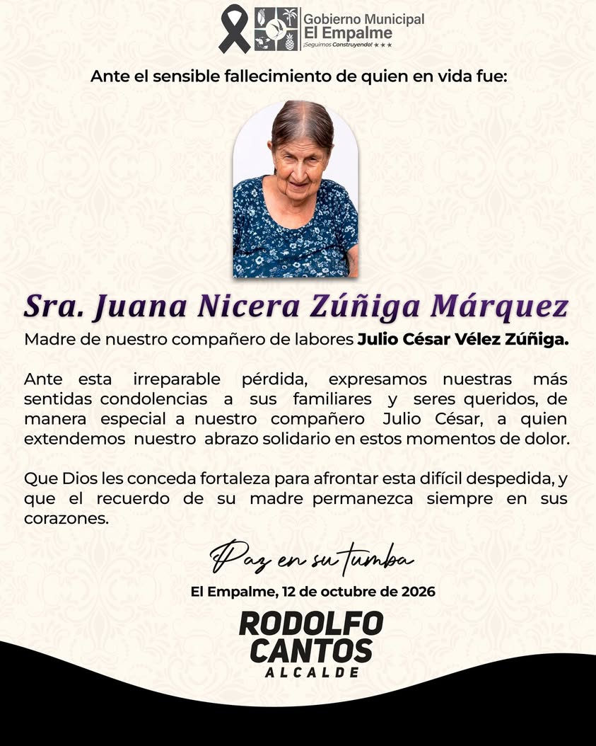 Familia de Juana Nicera Zúñiga Márquez recibe condolencias en El Empalme