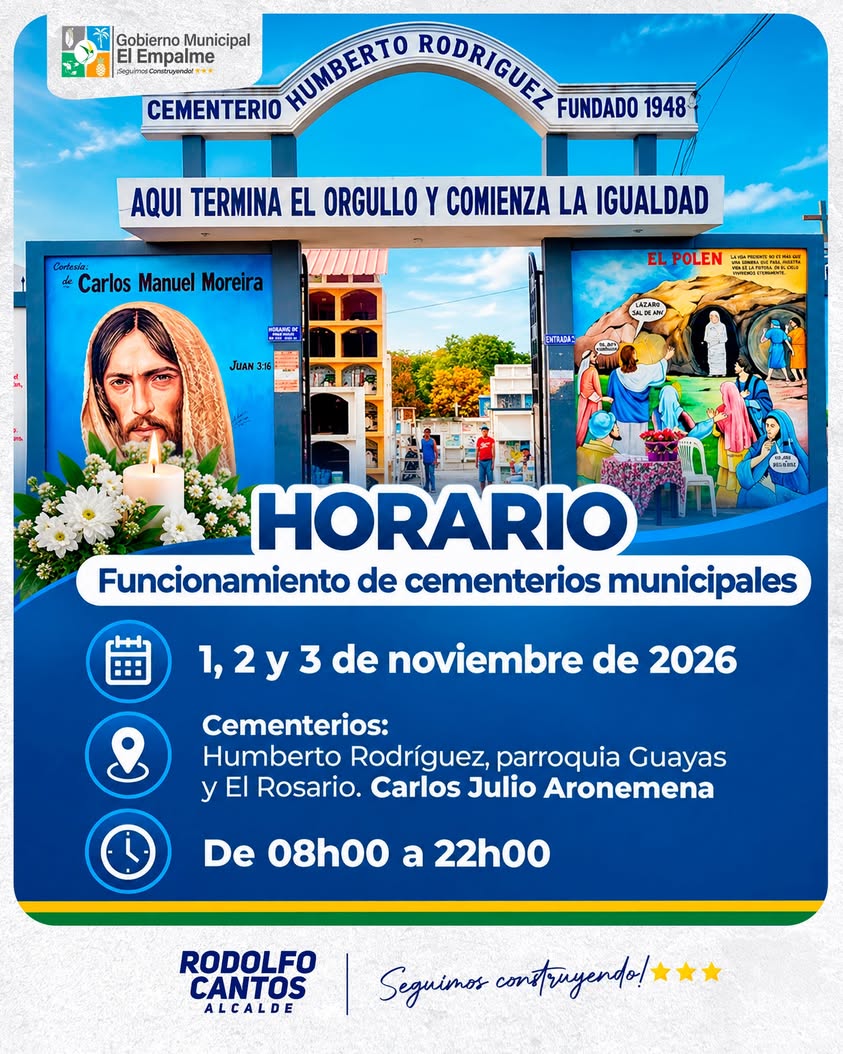 Horarios de cementerios en El Empalme para el feriado de Fieles Difuntos