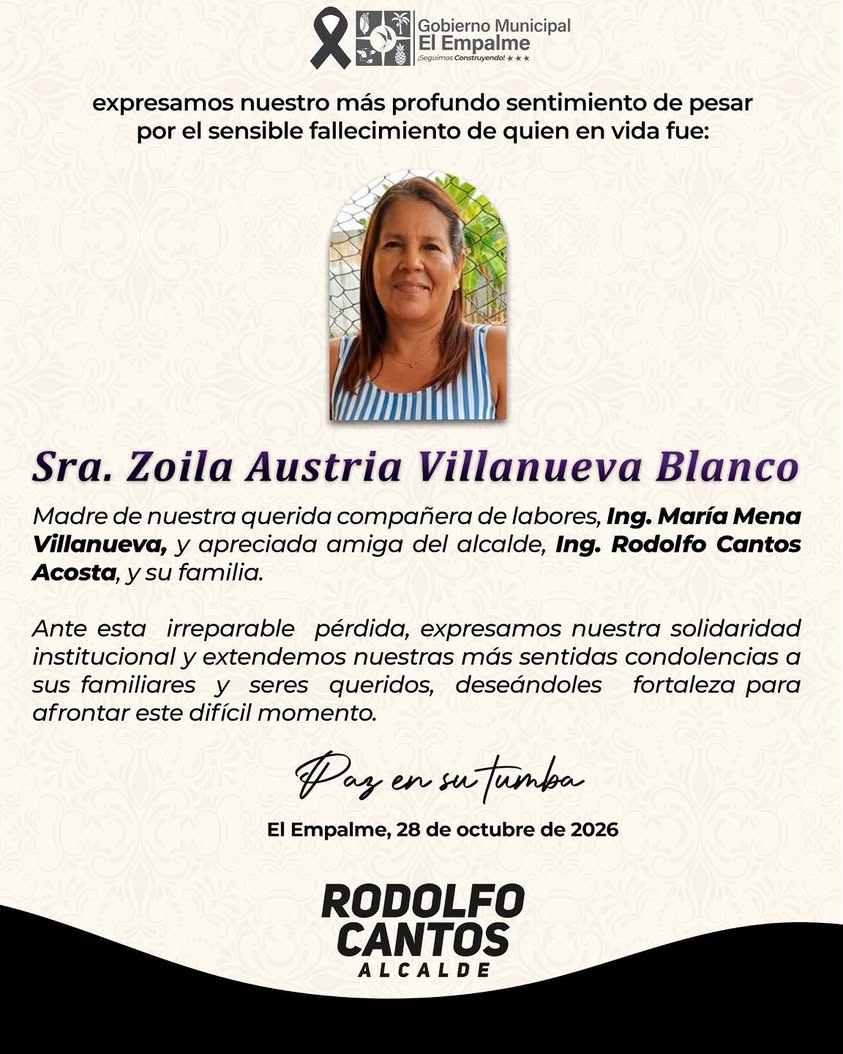 Familia de Zoila Austria recibe condolencias del Municipio de El Empalme