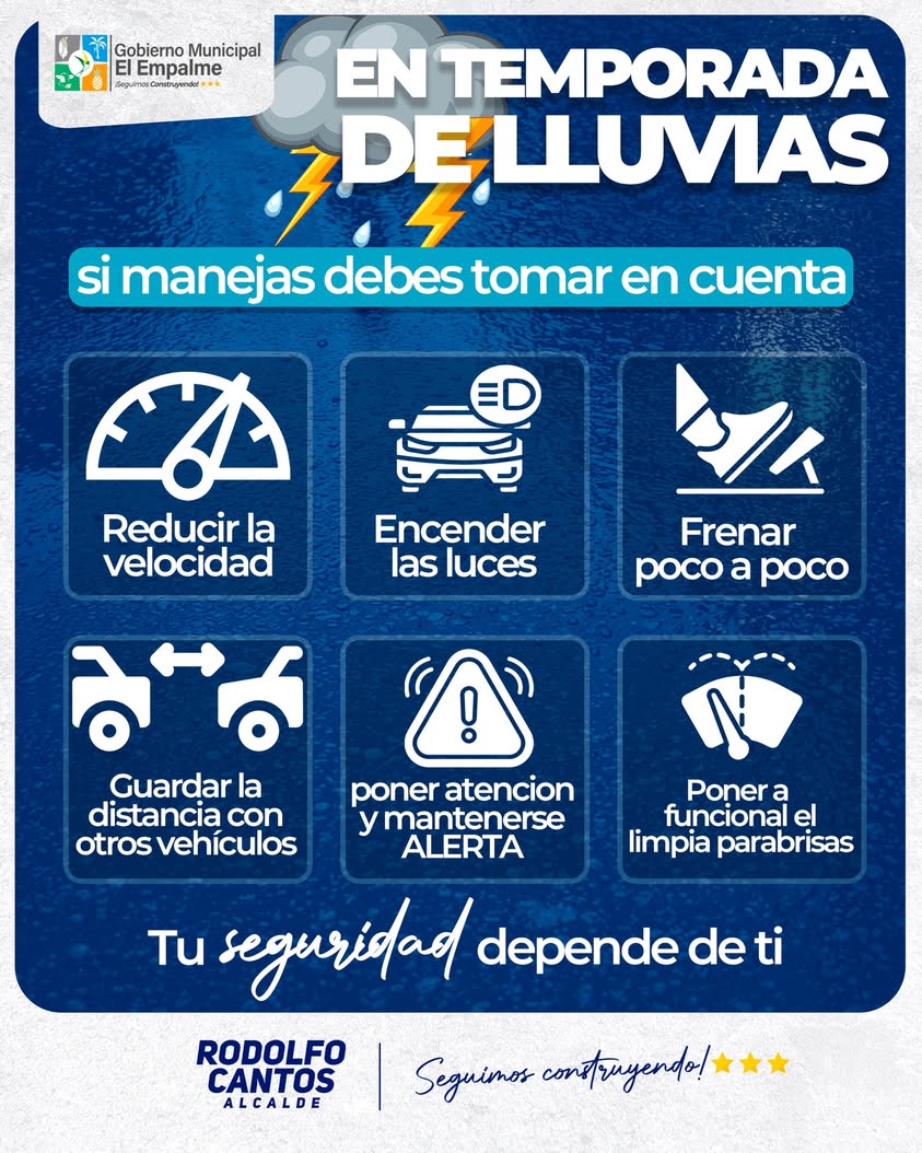 Municipio de El Empalme pide precaución al manejar con lluvia
