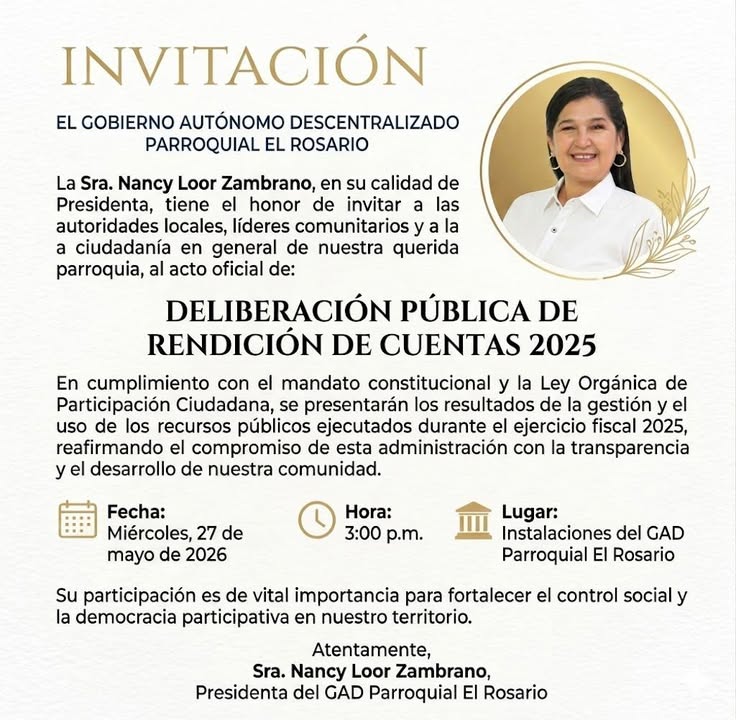Rendición de cuentas: Nancy Loor convoca a los moradores de El Rosario